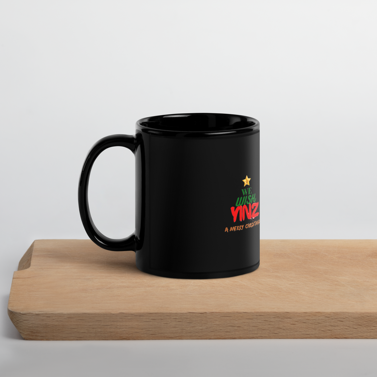 Wish Yinz a Merry Christmas Black Glossy Mug