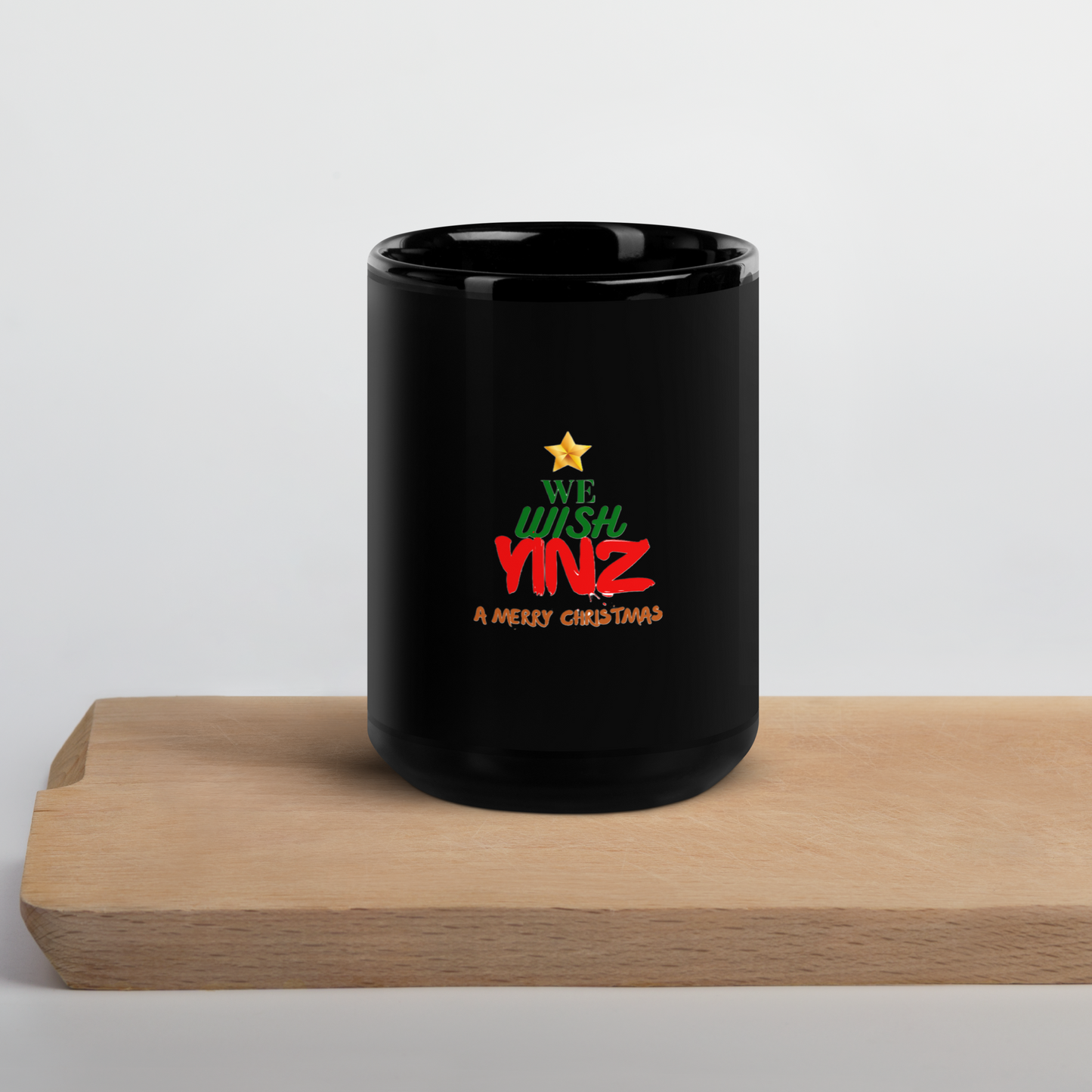 Wish Yinz a Merry Christmas Black Glossy Mug