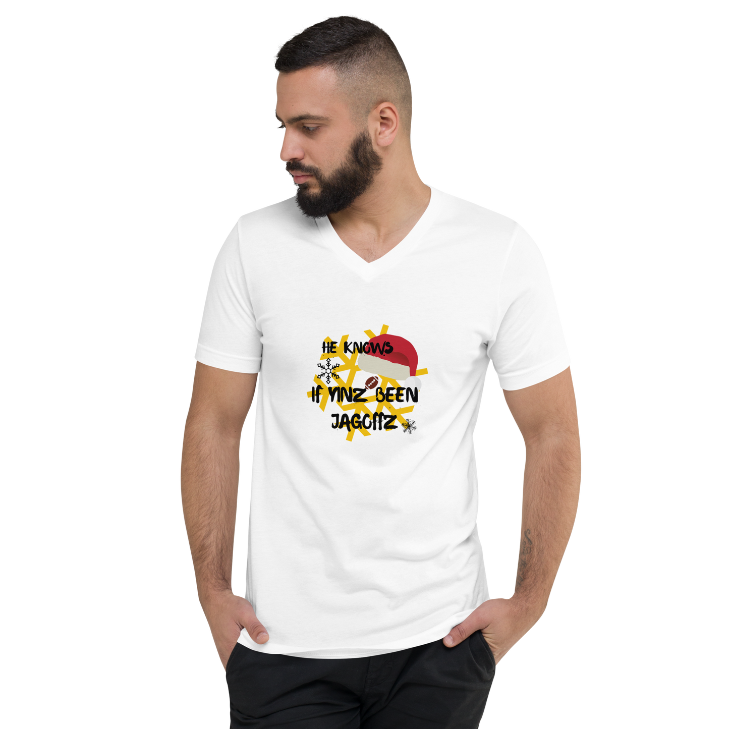 He Knows if Yinz Been Jagoffz Pittsburgh Christmas Unisex Short Sleeve V-Neck T-Shirt