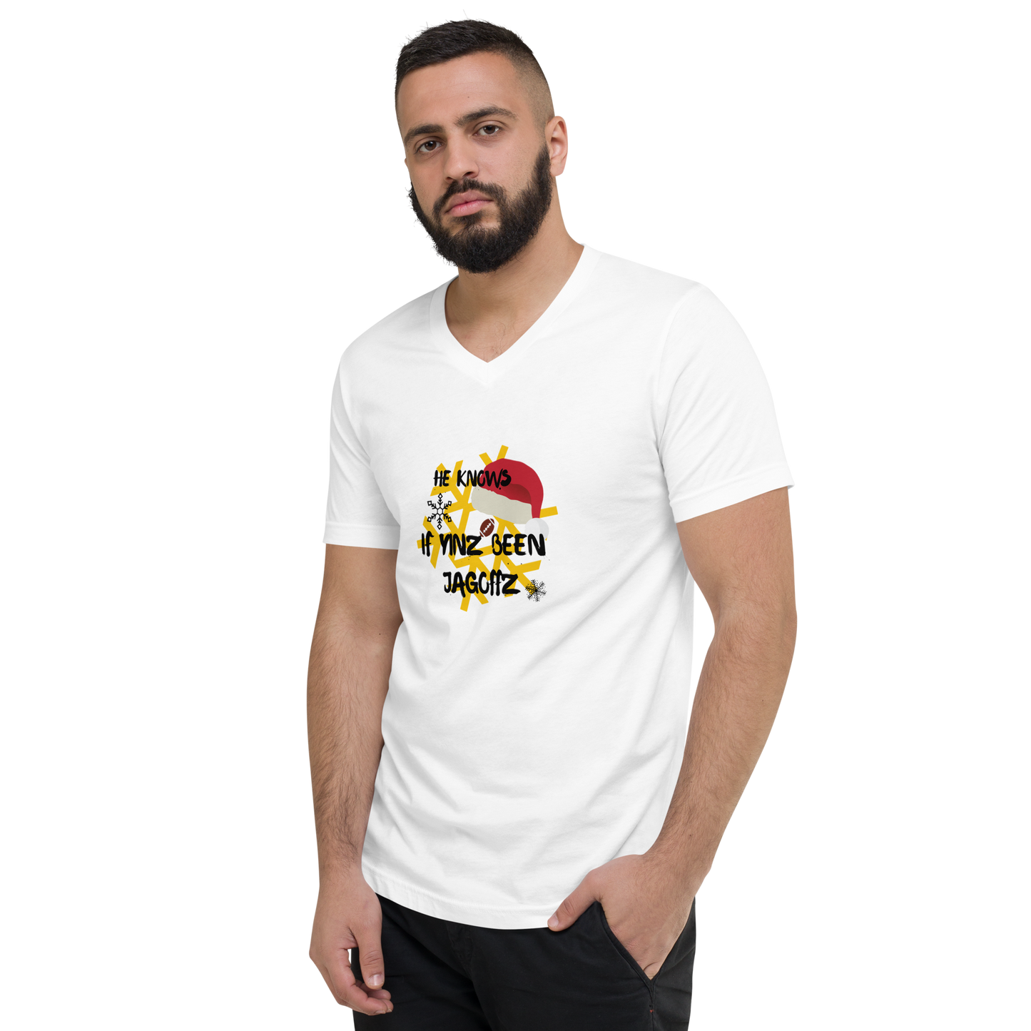 He Knows if Yinz Been Jagoffz Pittsburgh Christmas Unisex Short Sleeve V-Neck T-Shirt