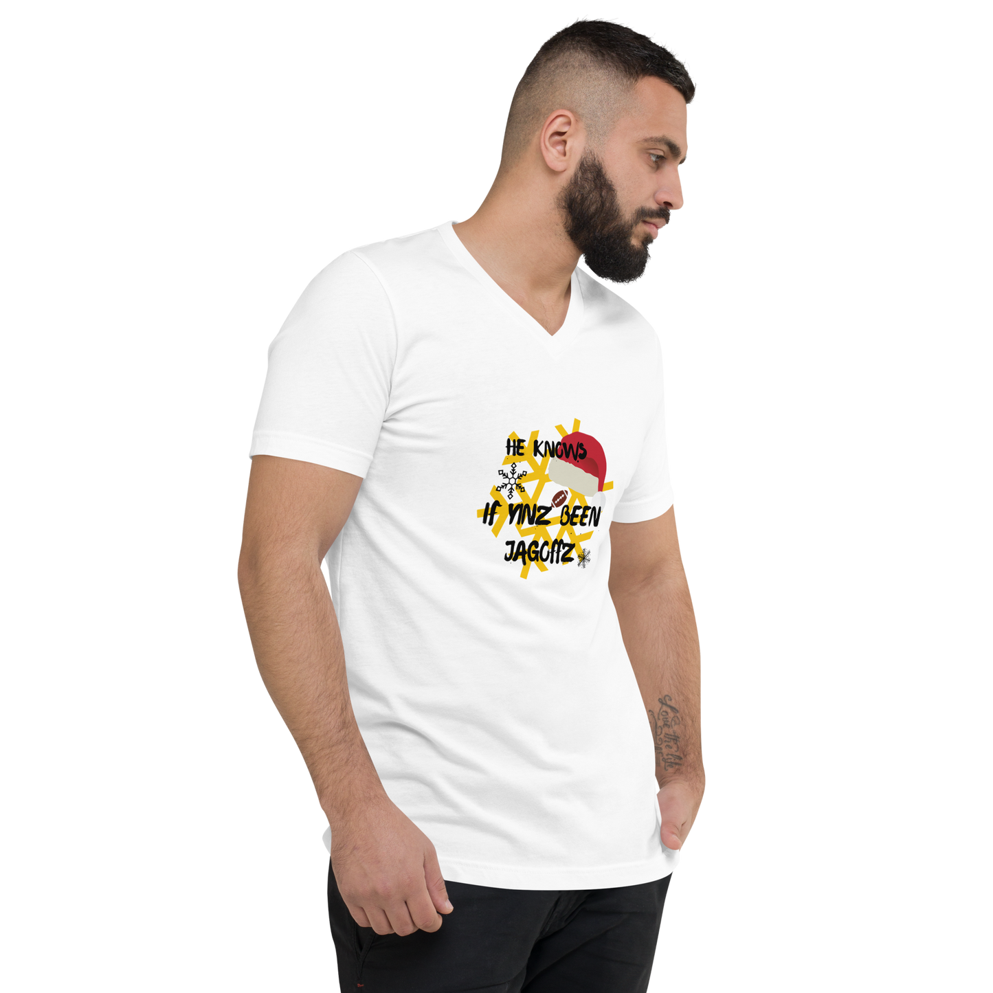 He Knows if Yinz Been Jagoffz Pittsburgh Christmas Unisex Short Sleeve V-Neck T-Shirt