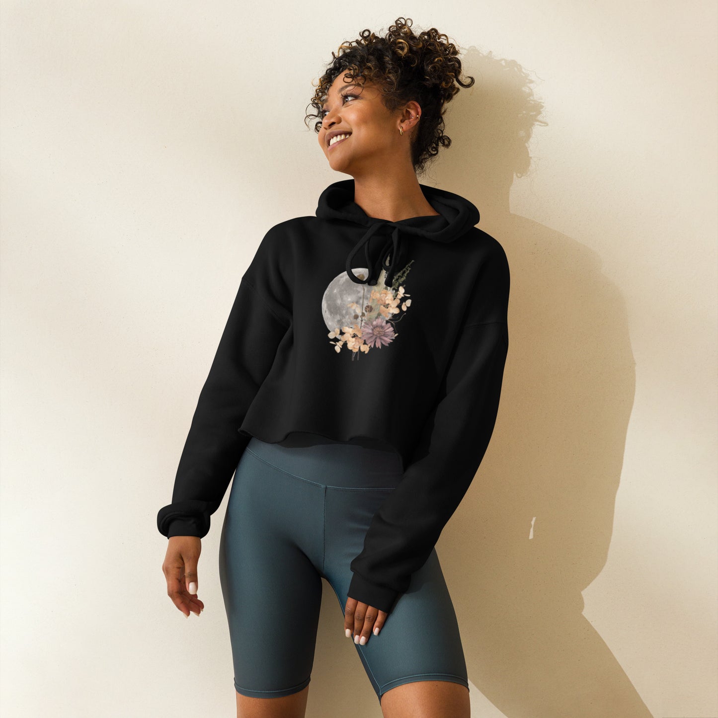 Crop Hoodie with full moon and dried flowers